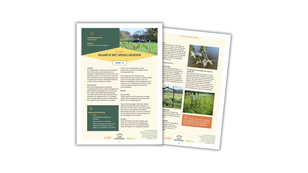 Twee pagina's met informatie over een lesactiviteit genaamd "Raampje met Mogelijkheden" voor groep 1-8.