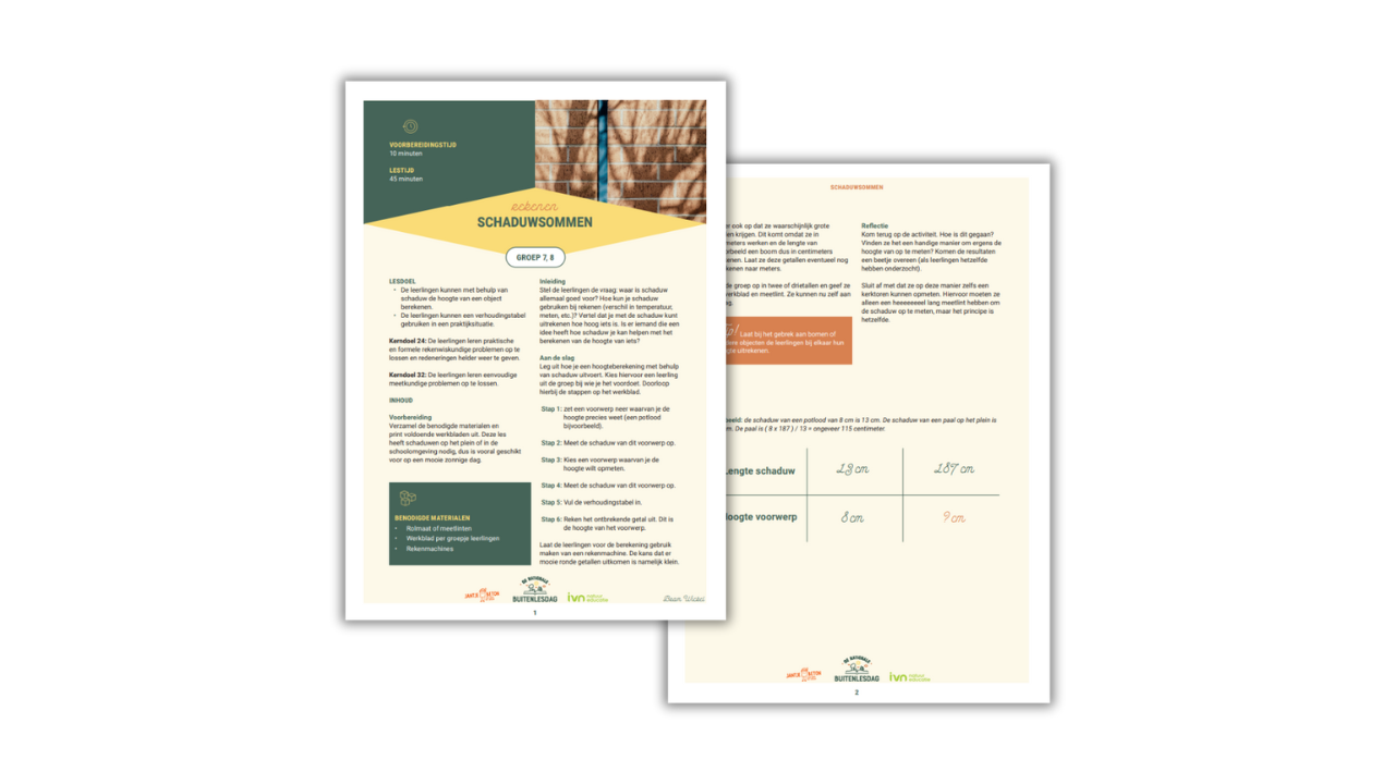 Lesmateriaal voor groep 7/8 over schaduwsommen, met uitleg, stappenplan en benodigdheden.