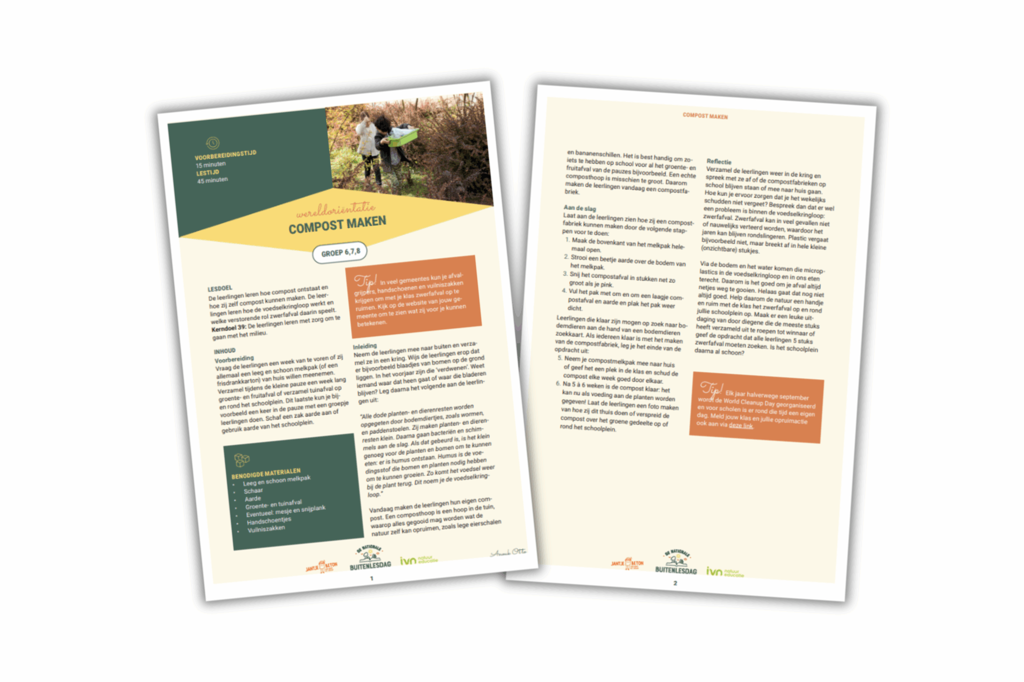 Een brochure over compost maken voor groep 6-8, met tips, lesdoelen en instructies.