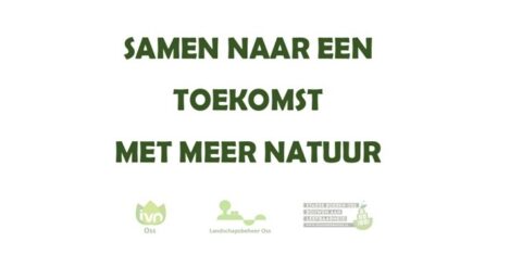 Tekst: "Samen naar een toekomst met meer natuur" met logo's van IVN, Landschapsbeheer en Osse organisaties.