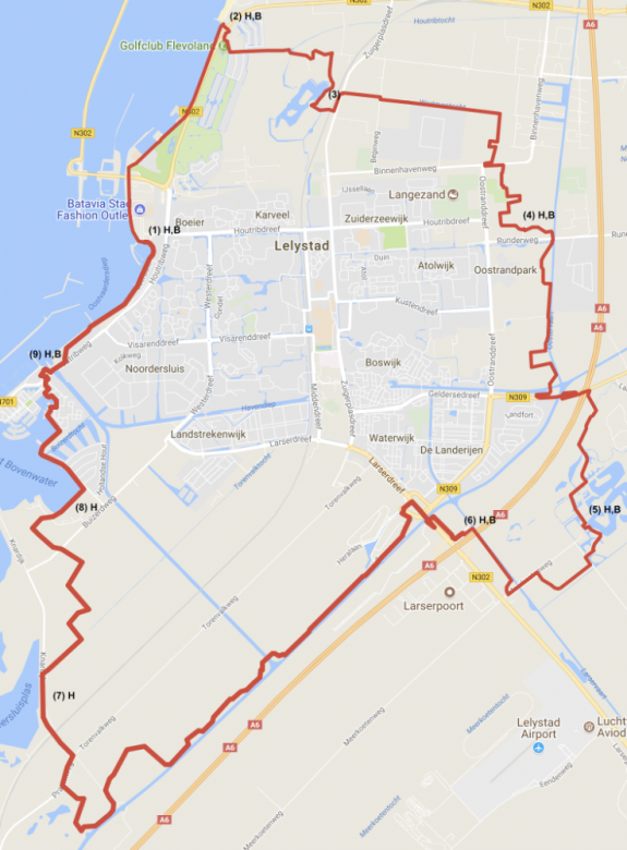 Kaart van het ommetje Rondom Lelystad Totaal