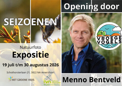 Promotieposter voor de natuurfoto-expositie "Seizoenen" van 19 juli tot 30 augustus 2026 in Amersfoort.