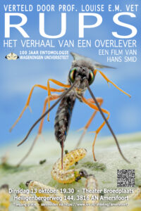 Close-up van een sluipwesp en rups, promotie voor een filmvertoning in Amersfoort.