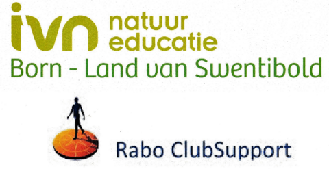 Logo's van IVN Natuur Educatie Born en Rabo ClubSupport met silhouetfiguur op oranje cirkel.