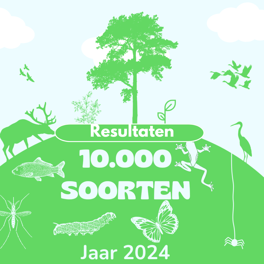 Infographic met dieren, planten; "Resultaten: 10.000 soorten, Jaar 2024".