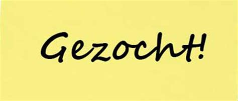 De afbeelding toont de tekst "Gezocht!" in zwarte letters op een gele achtergrond.