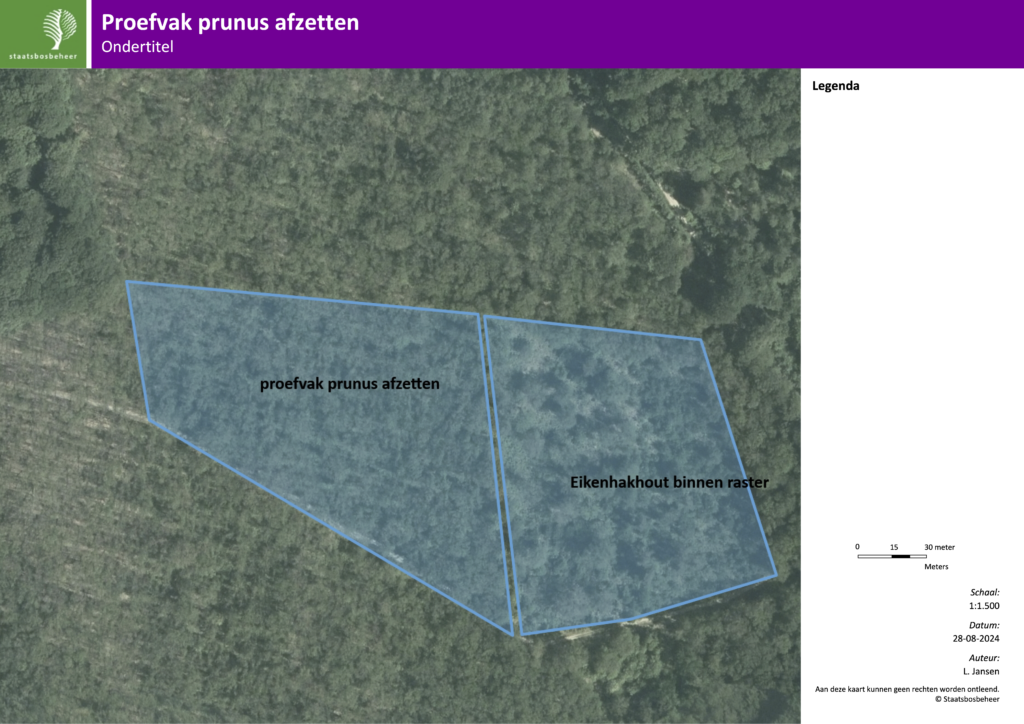 Proefvak prunus bestrijden in eikenhakhout
