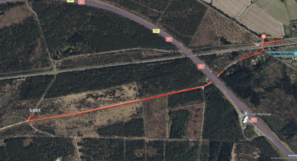 Route naar werkplek op de Regelbergen op 16-11-2024