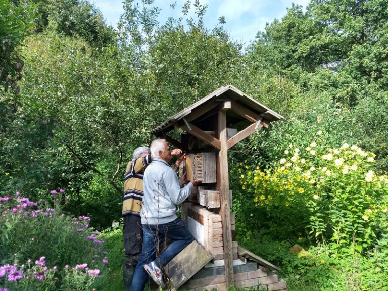 reparatie bijenhotel in vlindertuin 4op3