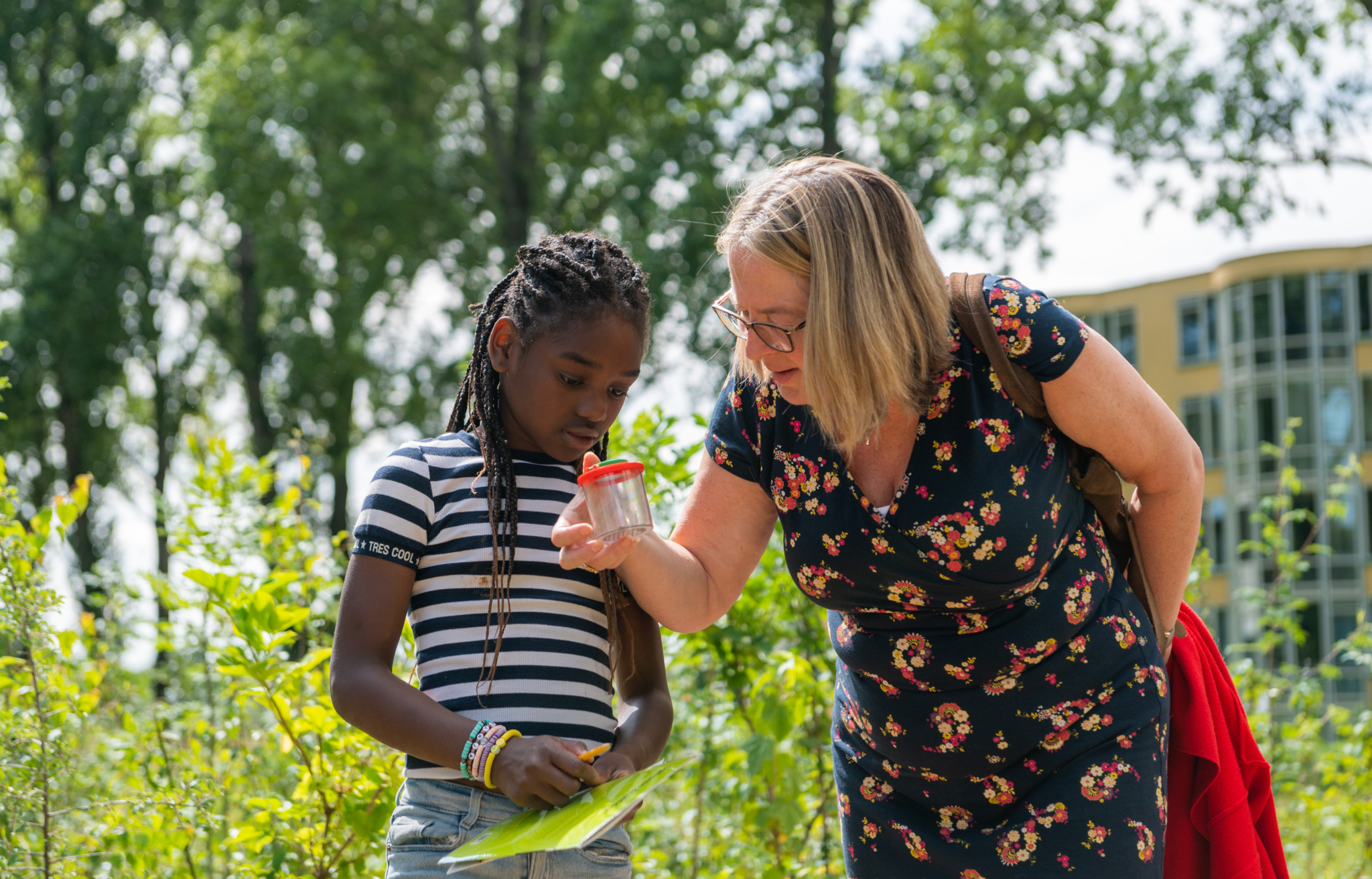 leerlingen krijgen buitenles en natuureducatie op een groen schoolplein, buitenlokaal of op de basisschool