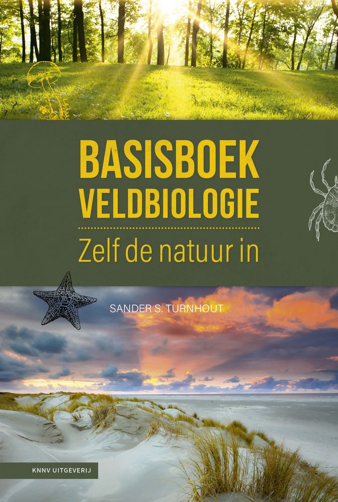 Omslag van "Basisboek Veldbiologie" met bosrijke en kustlandschapsafbeelding.