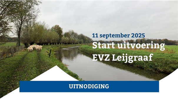 Landschap met schapen bij een rivier, uitnodiging voor EVZ Leijgraaf start op 11 september 2025.