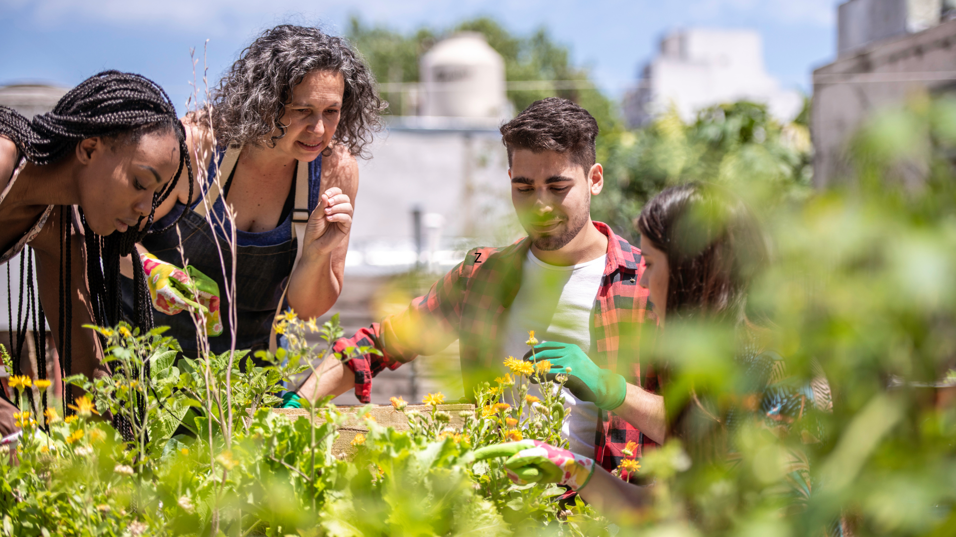 groep jonge mensen met moestuinder