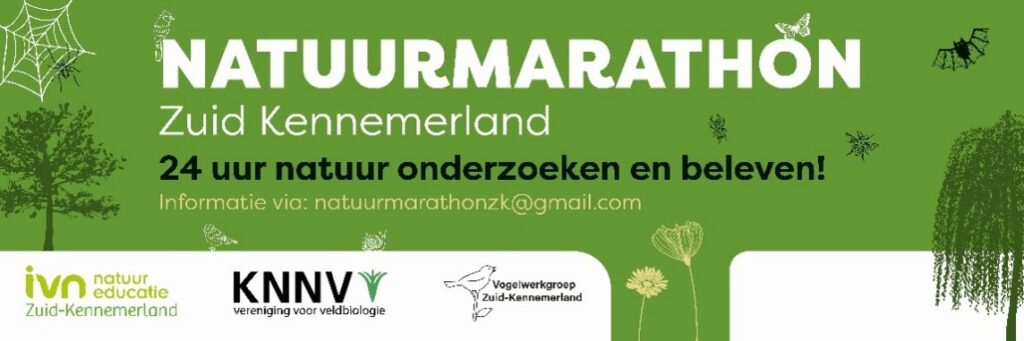 Natuurmarathon Zuid-Kennemerland. 24 uur natuur onderzoeken en beleven! Door IVN-Zuid-Kennemerland natuureducatie, KNNV Vereniging voor Vakbiologie en Vogelwerkgroep Zuid-Kennemerland.