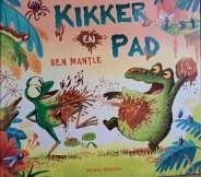 Kleurrijke boekomslag met een vrolijke kikker en krokodil die samen spelen in de jungle.