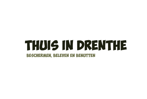 Thuis in Drenthe slogan: "Beschermen, beleven en benutten" in donkere, vetgedrukte letters.