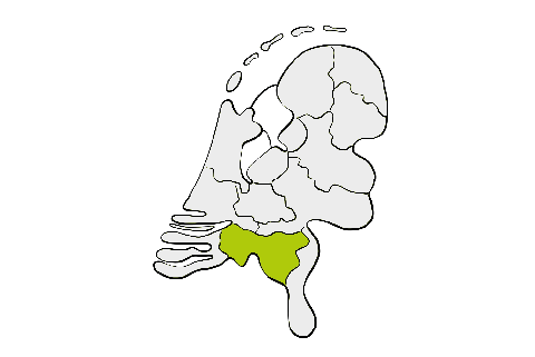 Kaart van Nederland met de provincie Noord-Brabant in groen gemarkeerd.