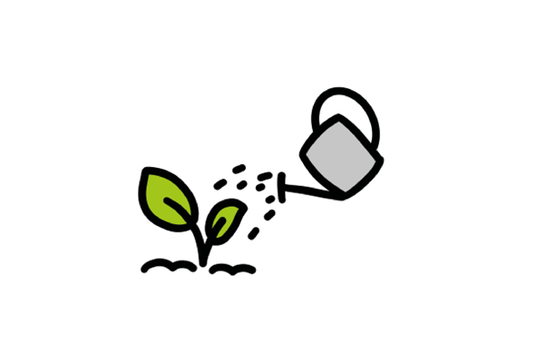 Illustratie van plantje dat water krijgt uit een gieter.