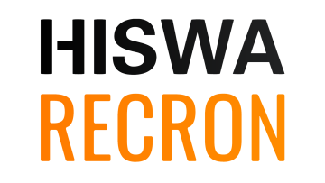 Logo met zwarte tekst "HISWA" boven oranje "RECRON".