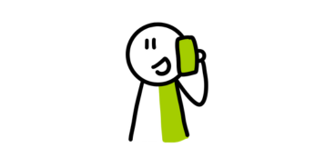 Getekend figuurtje belt met een groen mobieltje aan zijn oor.