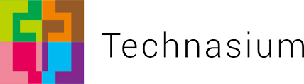 Logo van Technasium met kleurrijke abstracte vormen naast de tekst “Technasium”.