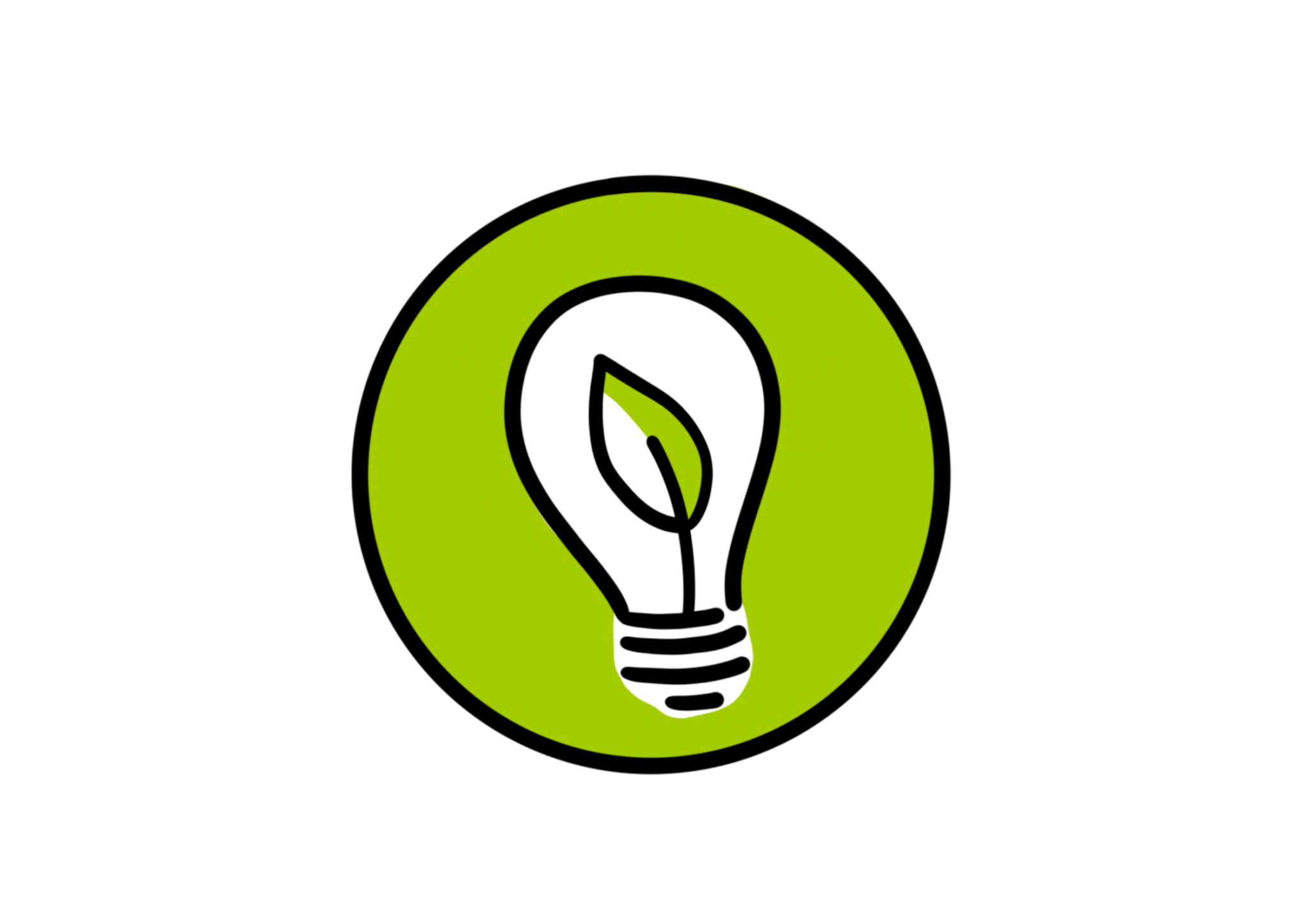 Groen pictogram van een gloeilamp met een blad in het midden, symbool voor duurzame energie.