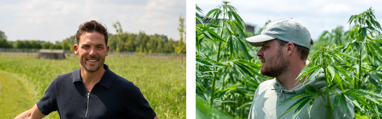 Twee foto's van mannen in landbouwsetting