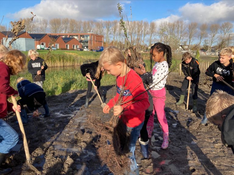 Kinderen planten honderden boompjes voor tiny forest Hollands Kroon