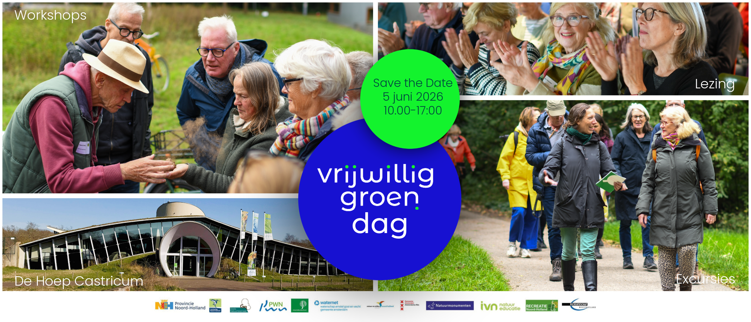 Mensen nemen deel aan workshops, lezingen en excursies op Vrijwillig Groen Dag bij De Hoep Castricum.