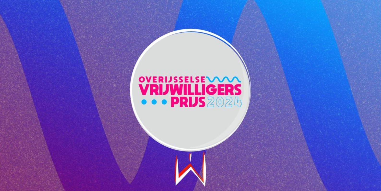 Logo van de Overijsselse Vrijwilligersprijs 2024 met kleurrijke achtergrond.