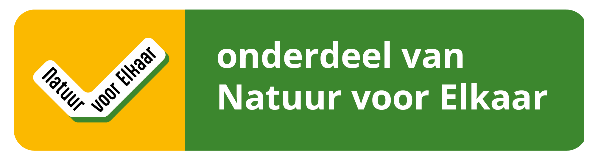 Logo met groene en gele achtergrond, tekst "onderdeel van Natuur voor Elkaar".