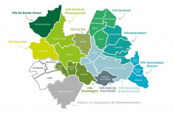 Kaartje IVN Afdelingen Provincie Utrecht