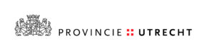 Wapen van Provincie Utrecht met tekst "Provincie Utrecht" ernaast.