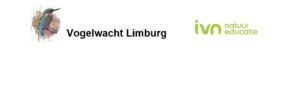 IJsvogelillustratie met tekst "Vogelwacht Limburg" en logo van IVN natuur educatie.