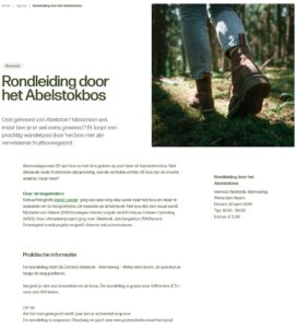 Afbeelding van een boswandeling met details over een rondleiding door het Abelstokbos op 22 april.