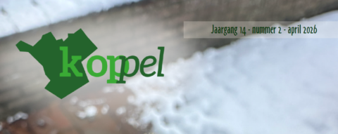 Logo met tekst "Koppel", jaargang 14, nummer 2, april 2026 op een wazige achtergrond.