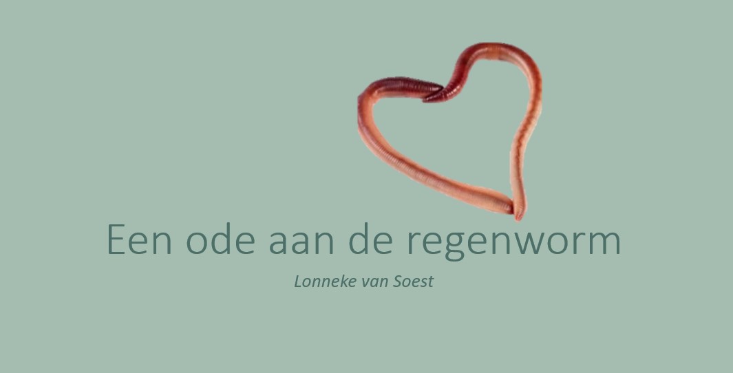 Hartvormige regenworm en tekst: "Een ode aan de regenworm" door Lonneke van Soest.