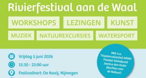 Banner voor "Rivierfestival aan de Waal" met activiteiten en datum, 5 juni 2026. Locatie: Nijmegen.