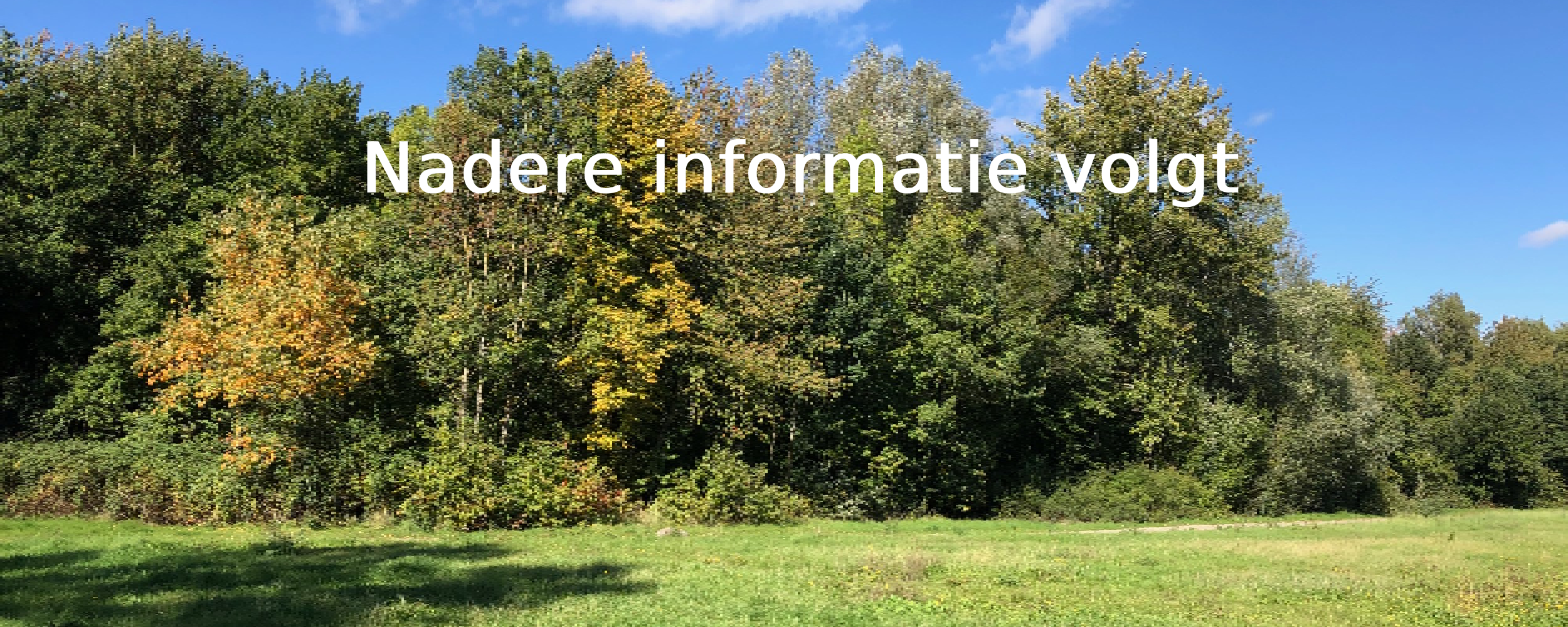 Bosrijke omgeving met groene en gele bladeren; tekst "Nadere informatie volgt".
