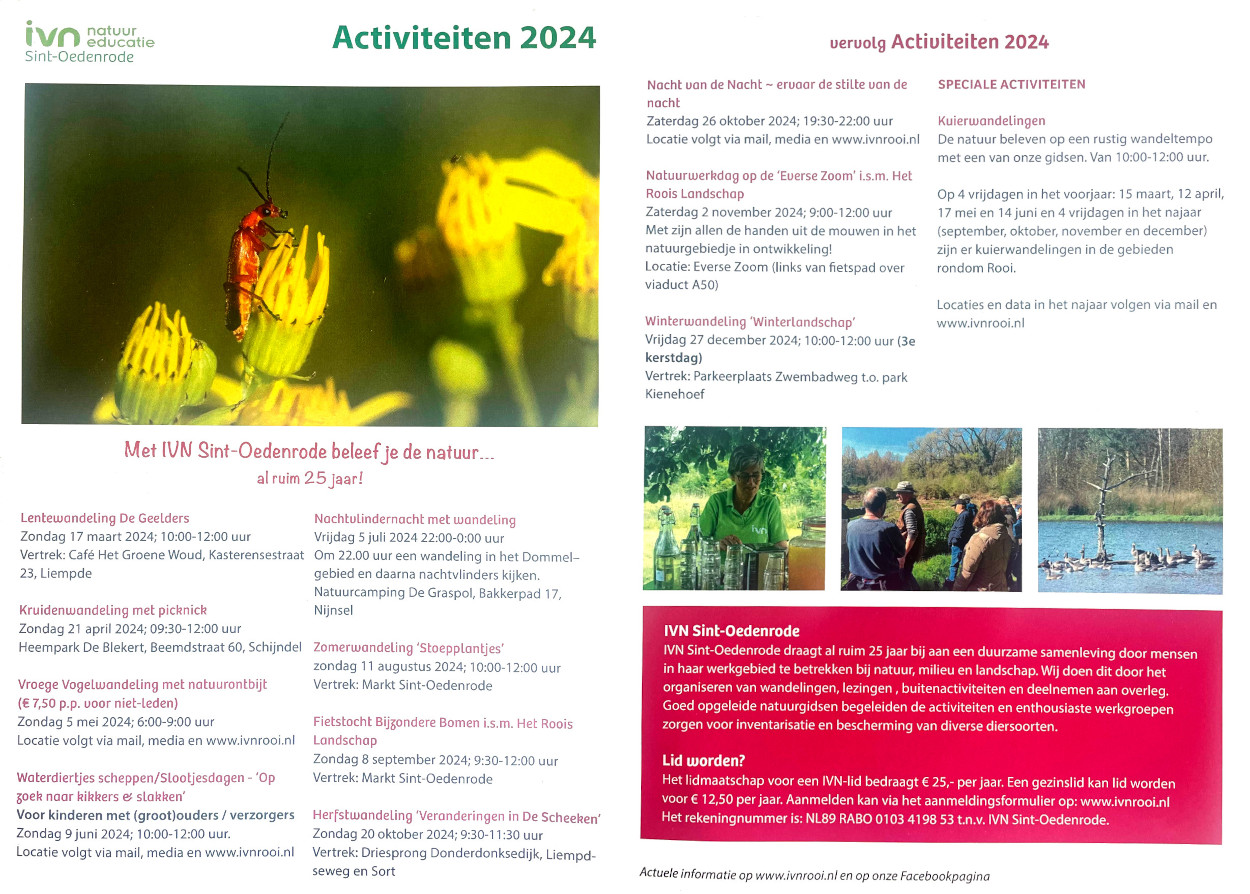 Folder met IVN Sint-Oedenrode activiteiten voor 2024, inclusief wandelingen en natuurevenementen.