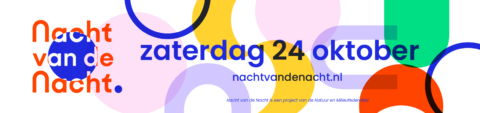 Promo voor "Nacht van de Nacht" op zaterdag 24 oktober, met kleurrijke geometrische vormen.