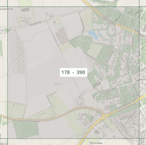 Kaart met wegen en velden, centraal label: "178 - 390", nabij Aarle-Rixtelseweg.