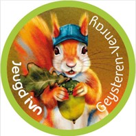 Logo met een eekhoorn in pet, eikel vasthoudend. Tekst: Jeugd IVN Geijsteren-Venray.