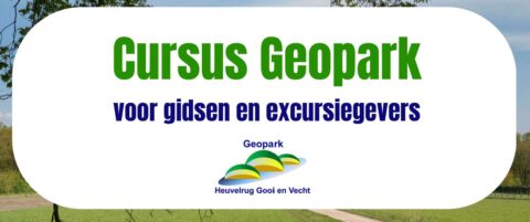 Cursus Geopark poster voor gidsen, met logo van Geopark Heuvelrug Gooi en Vecht.