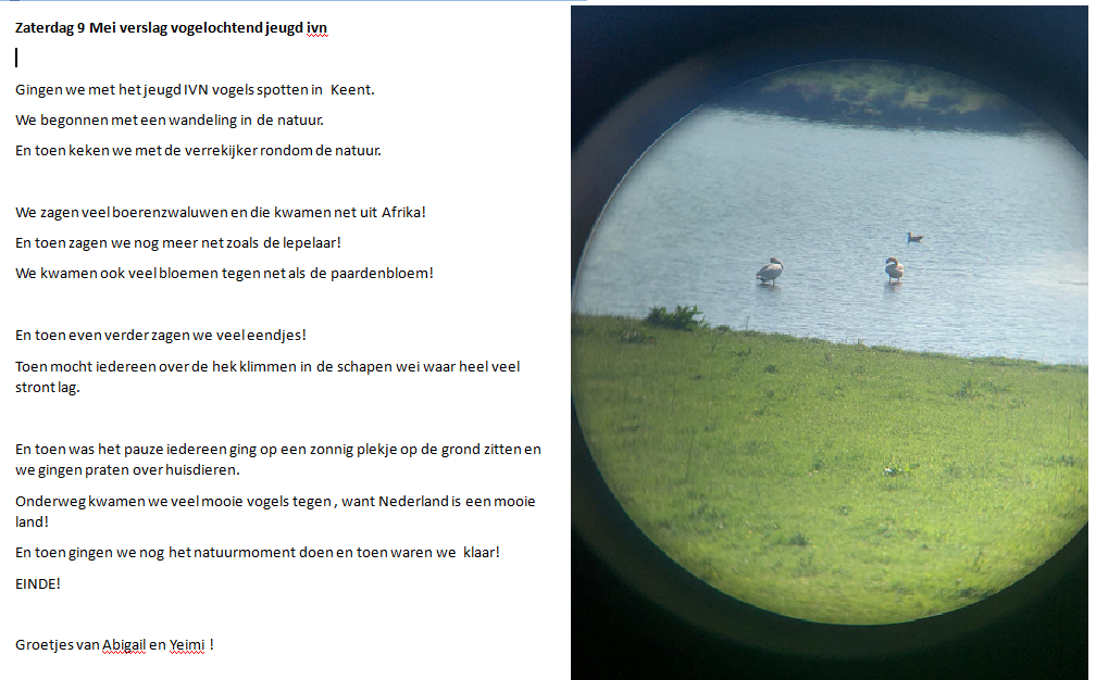 verslag en foto jeugd IVN Keent vogels